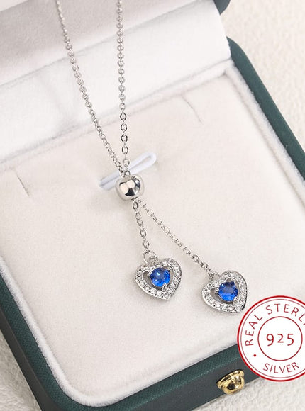 KissICON Classic Double Heart Blue Zircon Pendant Necklace - Sparkle