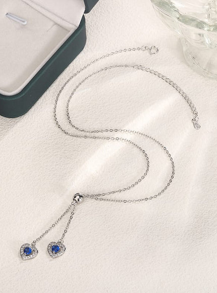 KissICON Classic Double Heart Blue Zircon Pendant Necklace - Sparkle