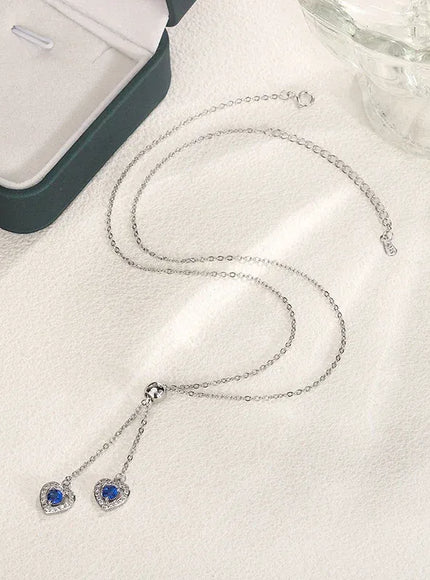 KissICON Classic Double Heart Blue Zircon Pendant Necklace - Sparkle