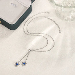 KissICON Classic Double Heart Blue Zircon Pendant Necklace - Sparkle