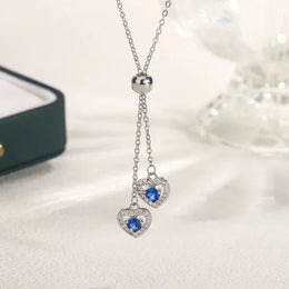 KissICON Classic Double Heart Blue Zircon Pendant Necklace - Sparkle