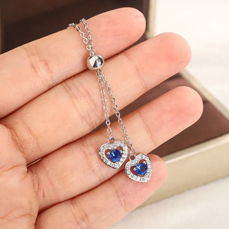 KissICON Classic Double Heart Blue Zircon Pendant Necklace - Sparkle