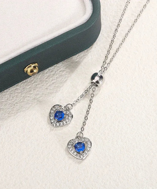 KissICON Classic Double Heart Blue Zircon Pendant Necklace - Sparkle