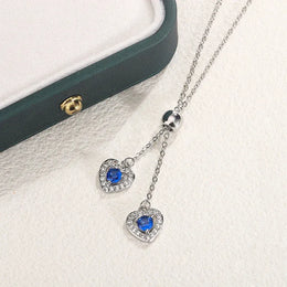 KissICON Classic Double Heart Blue Zircon Pendant Necklace - Sparkle