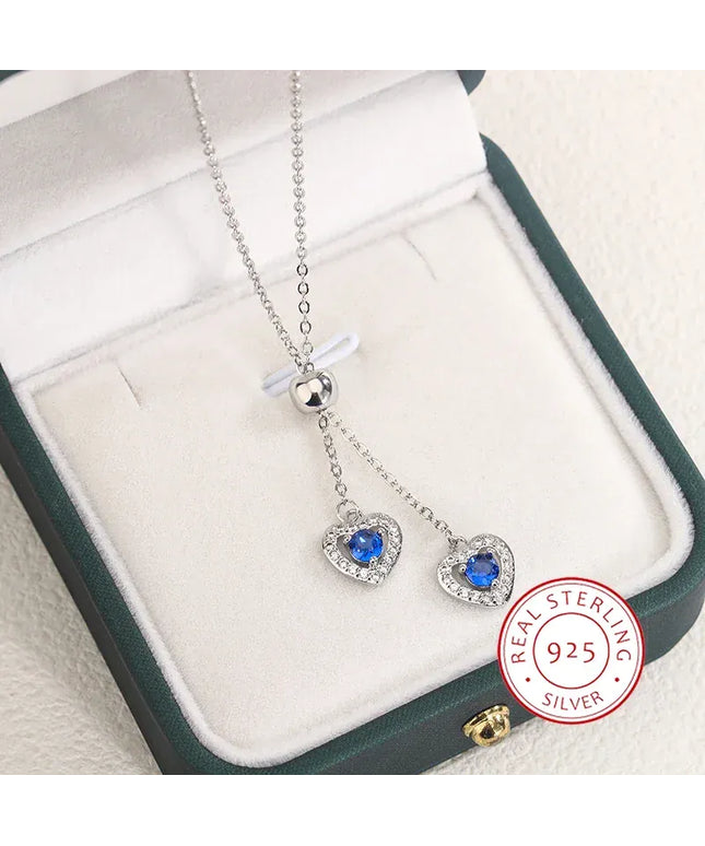 KissICON Classic Double Heart Blue Zircon Pendant Necklace - Sparkle