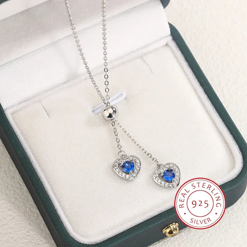 KissICON Classic Double Heart Blue Zircon Pendant Necklace - Sparkle