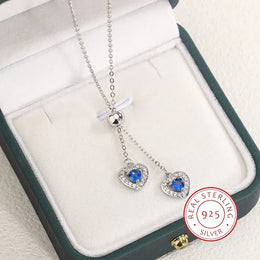 KissICON Classic Double Heart Blue Zircon Pendant Necklace - Sparkle