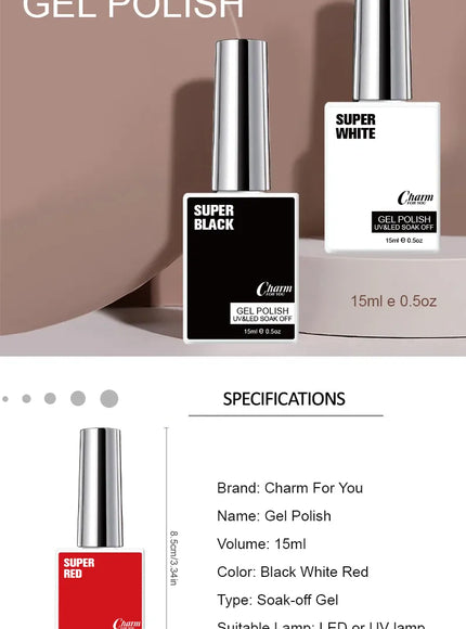 KissICON Classic Gel Nail Polish 15ml Black White Red