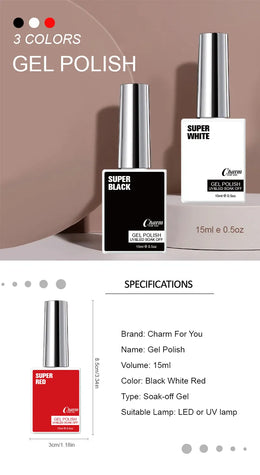 KissICON Classic Gel Nail Polish 15ml Black White Red