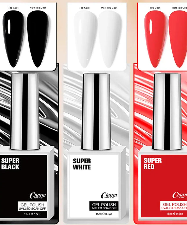 KissICON Classic Gel Nail Polish 15ml Black White Red