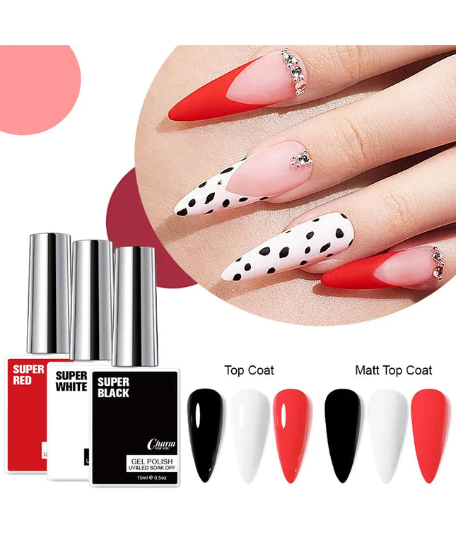 KissICON Classic Gel Nail Polish 15ml Black White Red