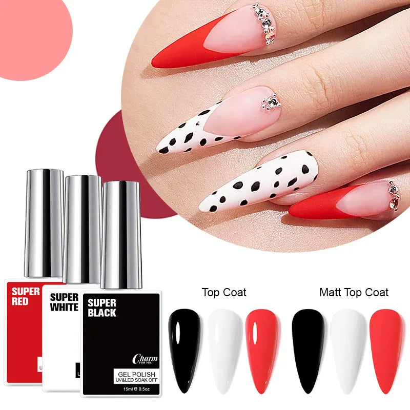 KissICON Classic Gel Nail Polish 15ml Black White Red