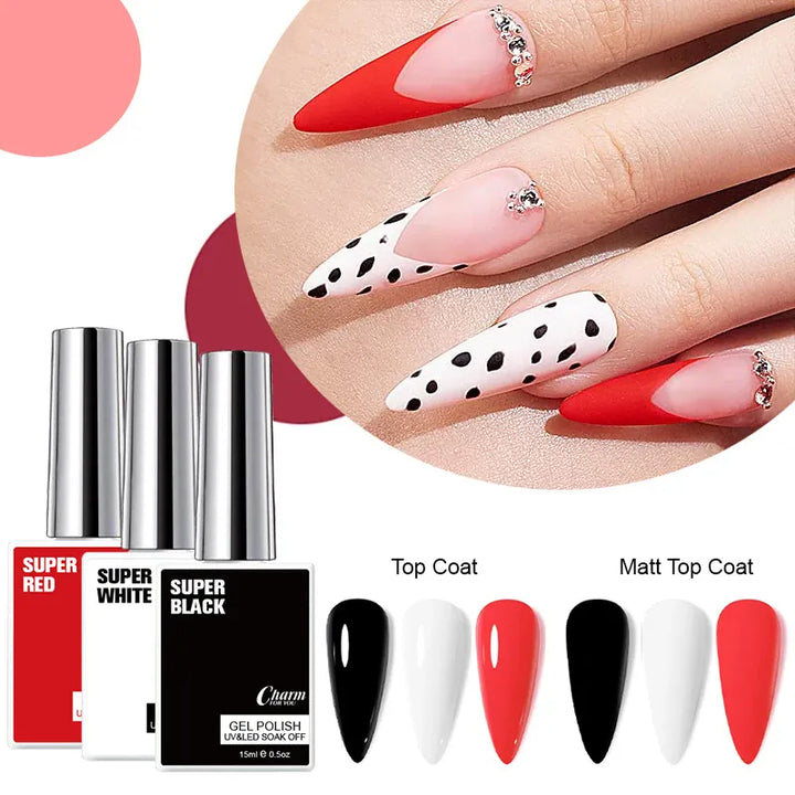 Classic Gel Nail Polish 15ml Black White Red
