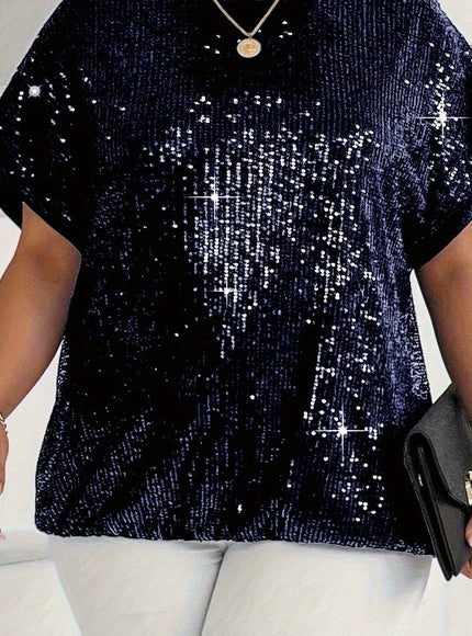 jkthpu-45 Classic Navy / UK Size 16 Elegant Plus Size Festive Party Short Sleeve TShirt