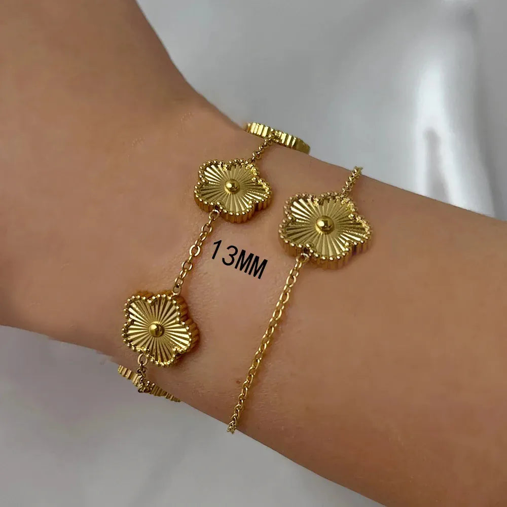KissICON Classic Stainless Steel Hot Selling Golden Clover Adjustable Bracelet Luxury Five Leaf Flower Bracelet Jewelry For Women Gift