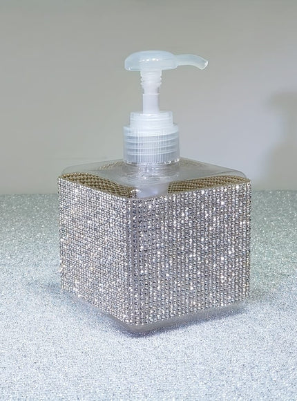 jkthpu-45 Classic White Sparkling Rhinestone 250ml Square Lotion Dispenser Bottle