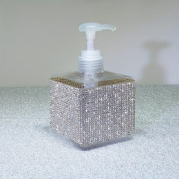 jkthpu-45 Classic White Sparkling Rhinestone 250ml Square Lotion Dispenser Bottle