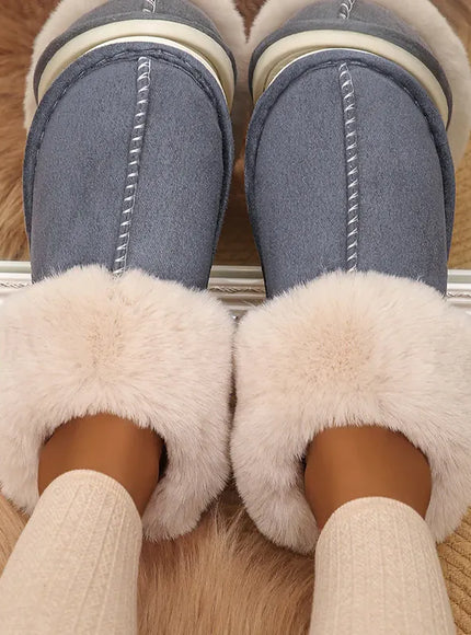 KissICON Closed Toe Warm Cotton Slippers Women Faux Fur