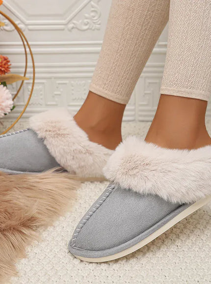 KissICON Closed Toe Warm Cotton Slippers Women Faux Fur