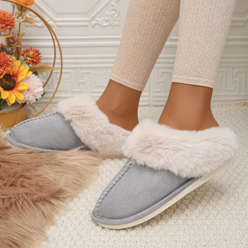KissICON Closed Toe Warm Cotton Slippers Women Faux Fur