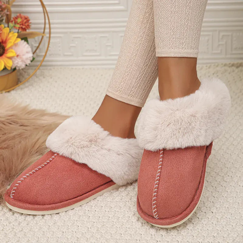 KissICON Closed Toe Warm Cotton Slippers Women Faux Fur