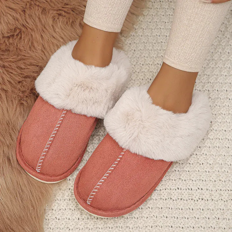 KissICON Closed Toe Warm Cotton Slippers Women Faux Fur