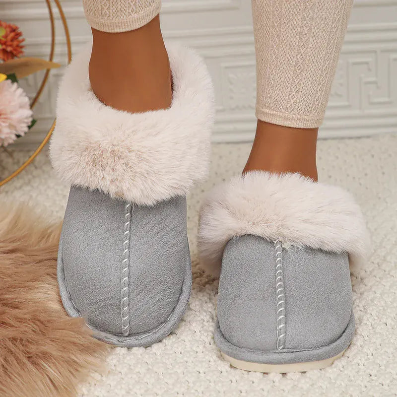 KissICON Closed Toe Warm Cotton Slippers Women Faux Fur