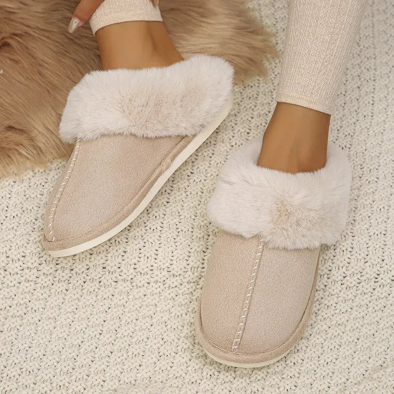 KissICON Closed Toe Warm Cotton Slippers Women Faux Fur