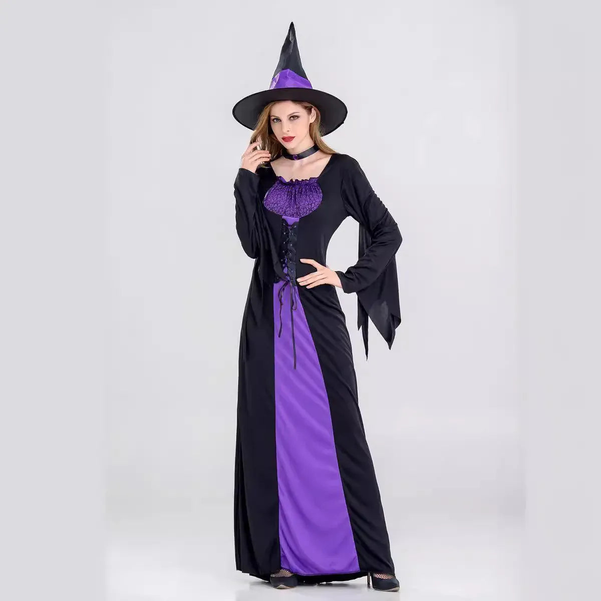 KissICON Clothing and hats / S Halloween Gothic Witch Cosplay Costumes Women Sexy Witch Dress With Hat Carnival Party Performese Clothes