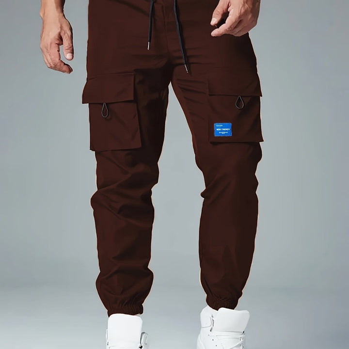 Mens Solid Loose Cargo Joggers Breathable Drawstring Active Trousers