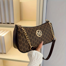 jkthpu-45 Coffee Brown Vintage French M Letter Underarm Chain Crossbody Bag