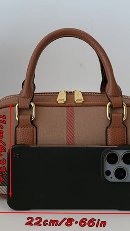 jkthpu-45 Coffee color New Mini Retro Striped Women'S Shoulder Bag, Rectangular Shape, Moderate Volume, Classic Plaid Pattern, with Detachable Strap, for Handbag and Crossbody Use, Perfect Lil