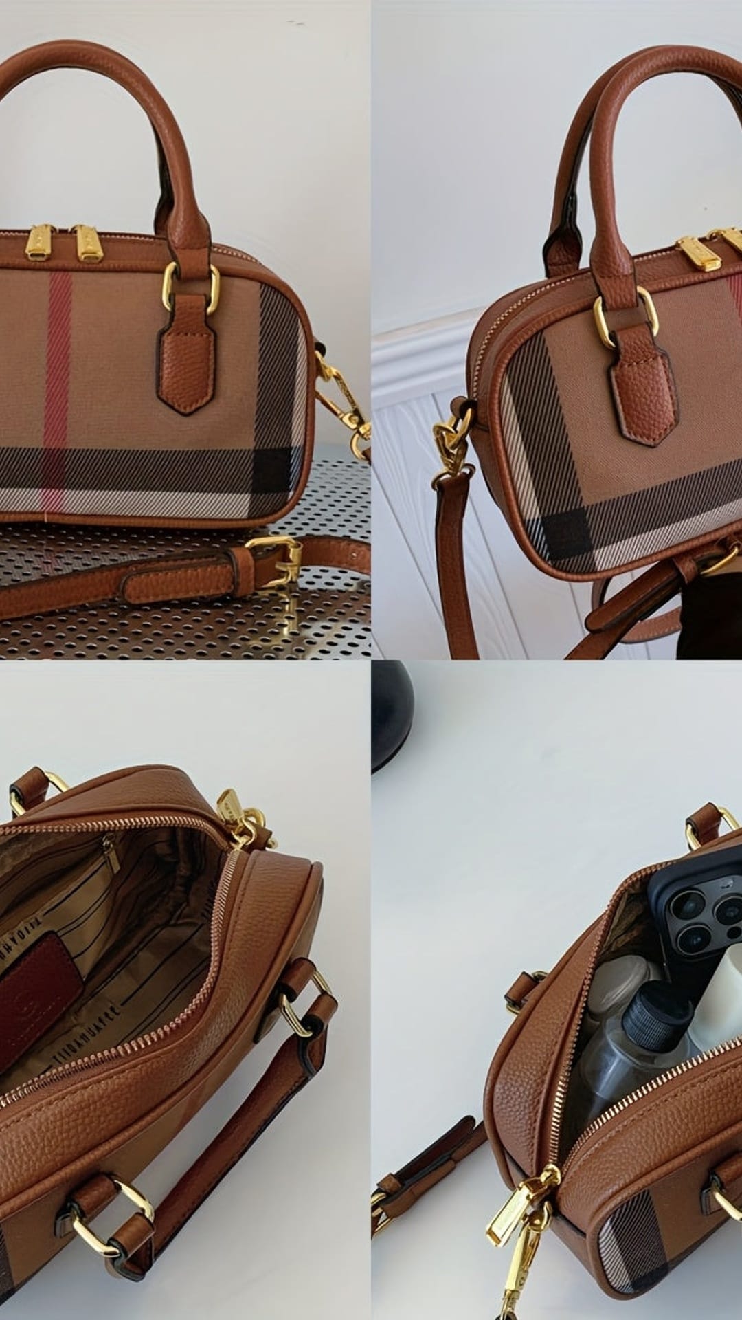 jkthpu-45 Coffee color New Mini Retro Striped Women'S Shoulder Bag, Rectangular Shape, Moderate Volume, Classic Plaid Pattern, with Detachable Strap, for Handbag and Crossbody Use, Perfect Lil
