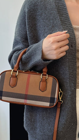 jkthpu-45 Coffee color New Mini Retro Striped Women'S Shoulder Bag, Rectangular Shape, Moderate Volume, Classic Plaid Pattern, with Detachable Strap, for Handbag and Crossbody Use, Perfect Lil