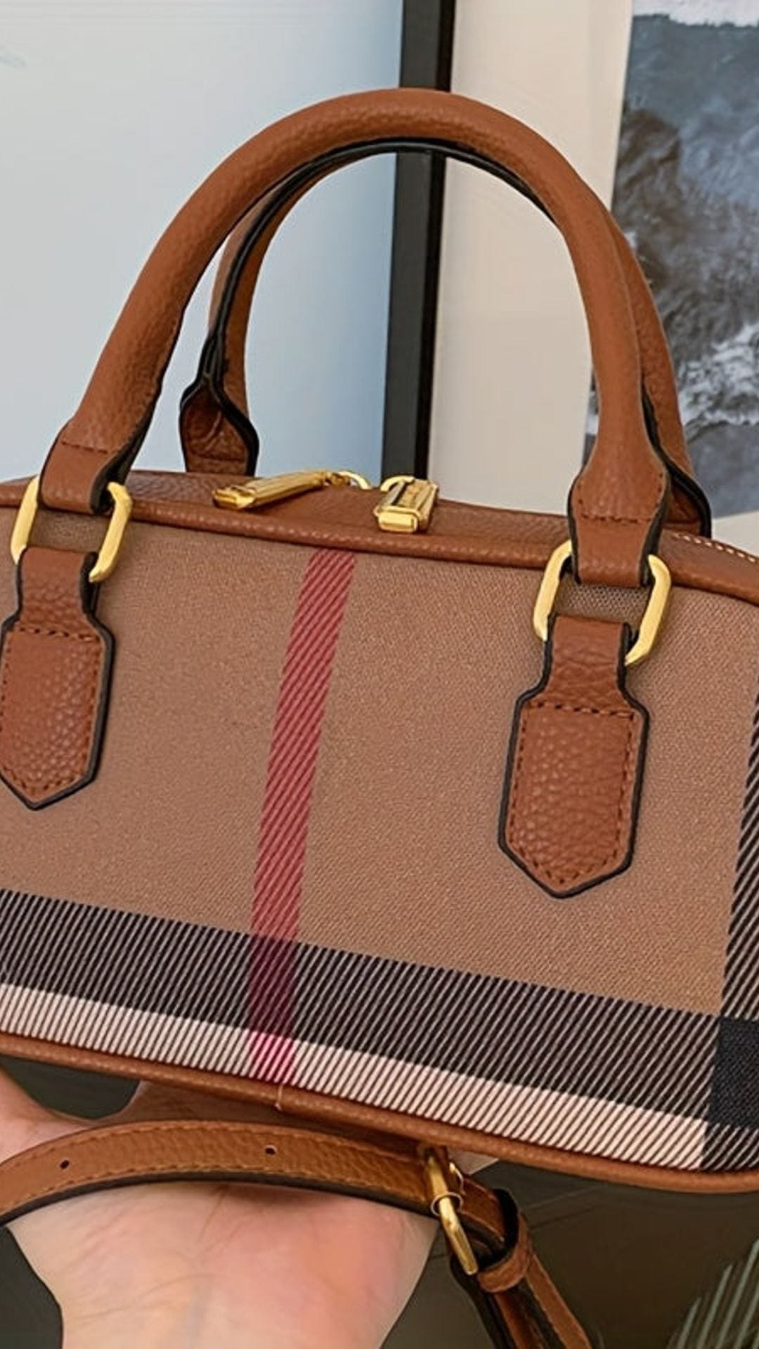 jkthpu-45 Coffee color New Mini Retro Striped Women'S Shoulder Bag, Rectangular Shape, Moderate Volume, Classic Plaid Pattern, with Detachable Strap, for Handbag and Crossbody Use, Perfect Lil