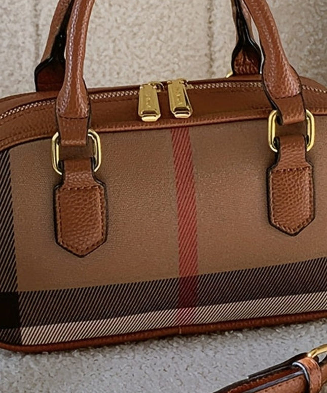 jkthpu-45 Coffee color New Mini Retro Striped Women'S Shoulder Bag, Rectangular Shape, Moderate Volume, Classic Plaid Pattern, with Detachable Strap, for Handbag and Crossbody Use, Perfect Lil