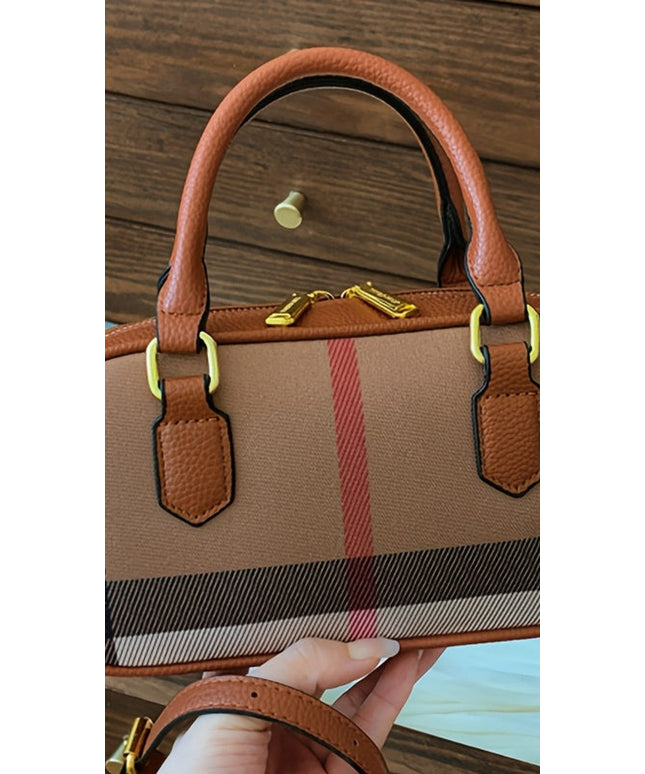 jkthpu-45 Coffee color New Mini Retro Striped Women'S Shoulder Bag, Rectangular Shape, Moderate Volume, Classic Plaid Pattern, with Detachable Strap, for Handbag and Crossbody Use, Perfect Lil