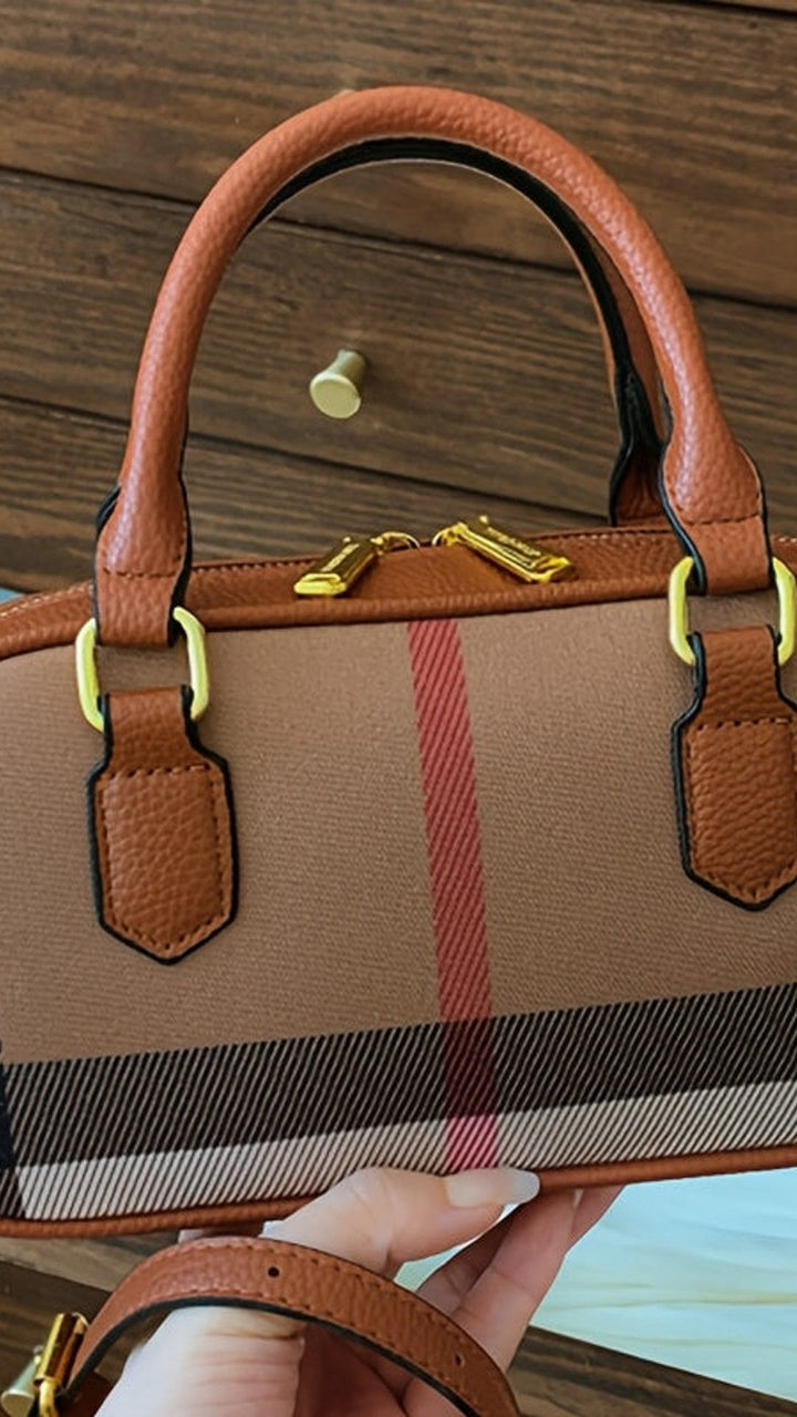 New Mini Retro Striped Women'S Shoulder Bag, Rectangular Shape, Moderate Volume, Classic Plaid Pattern, with Detachable Strap, for Handbag and Crossbody Use, Perfect Lil