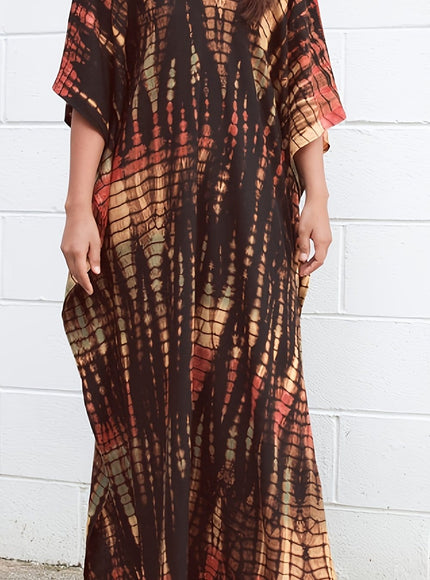 KissICON Coffee color / One-size Bohemian Curve Red Golden Brown Beach Coverup
