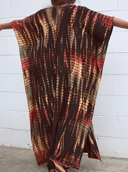KissICON Coffee color / One-size Bohemian Curve Red Golden Brown Beach Coverup