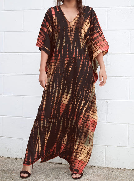 KissICON Coffee color / One-size Bohemian Curve Red Golden Brown Beach Coverup