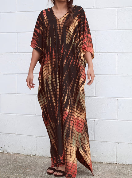 KissICON Coffee color / One-size Bohemian Curve Red Golden Brown Beach Coverup