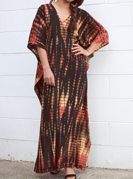 KissICON Coffee color / One-size Bohemian Curve Red Golden Brown Beach Coverup