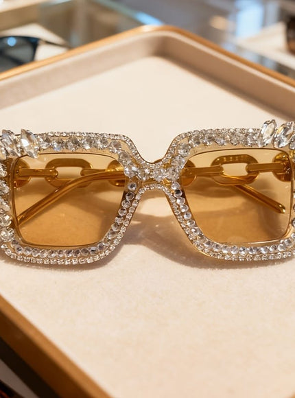 jkthpu-45 Coffee Color Sparkling Encrusted Square Glasses Party Date Photo Glam