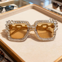 jkthpu-45 Coffee Color Sparkling Encrusted Square Glasses Party Date Photo Glam
