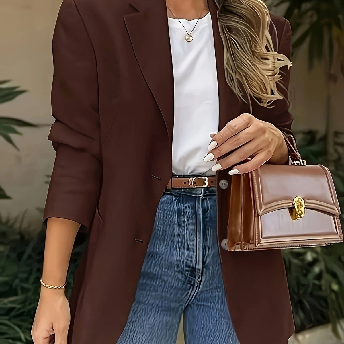 KissICON Coffee color / UK 16 Elegant Curve Blazer – Sophisticated Allseason
