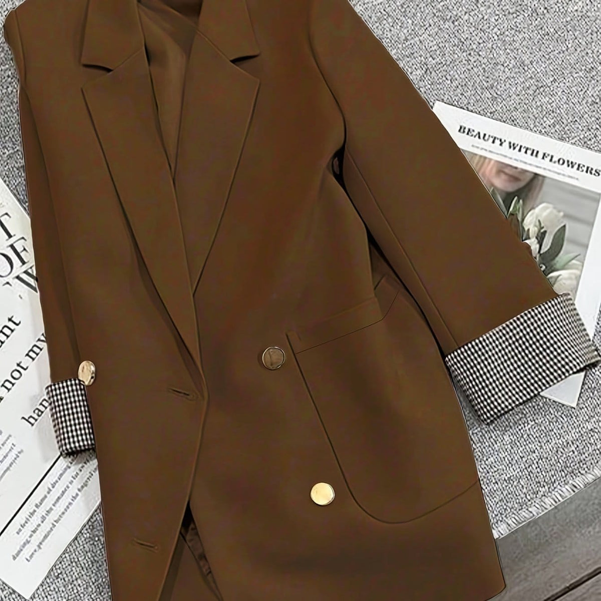 KissICON Coffee color / UK 18 Elegant Curve Brown Blazer – Suit Wrinkleresistant