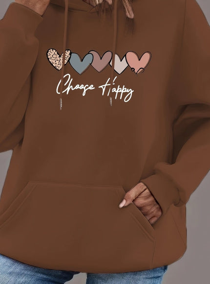jkthpu-45 Coffee color / UK 18 Women'S Plus Size Black Hoodie with "Choose Happy"