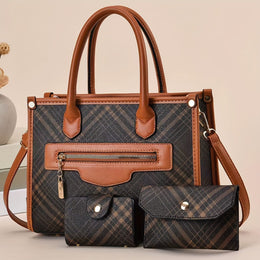 jkthpu-45 Coffee With Natural Yellow Chic MultiPiece Trendy Womens Fashion Handbag Set
