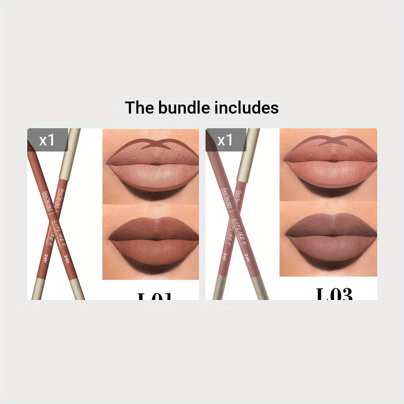 KissICON Color #01+Color #03 KissIcon Long-Lasting Waterproof Lip Liner - Rich Pigment